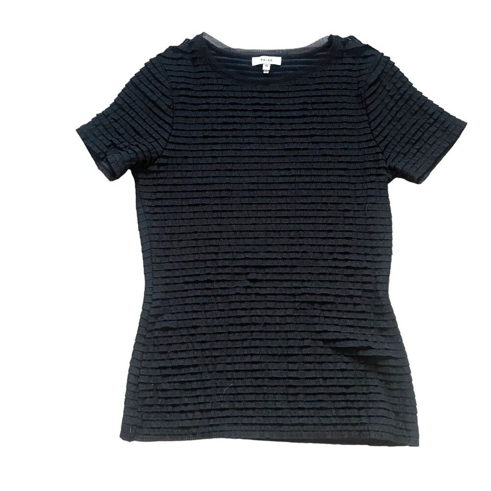 Reiss XS Black Textured Short Sleeve Top